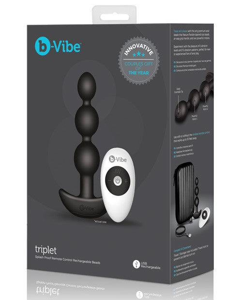 B Vibe Remote Triplet Anal Beads - Black